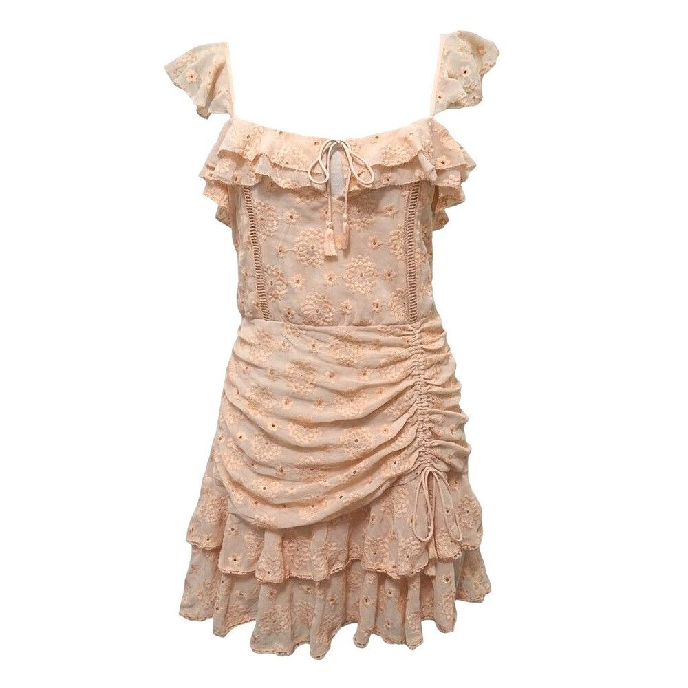 Saylor Womens M Peach Eyelet Mini Dress Cottage Coquette Romantic‎ - Picture 2 of 9